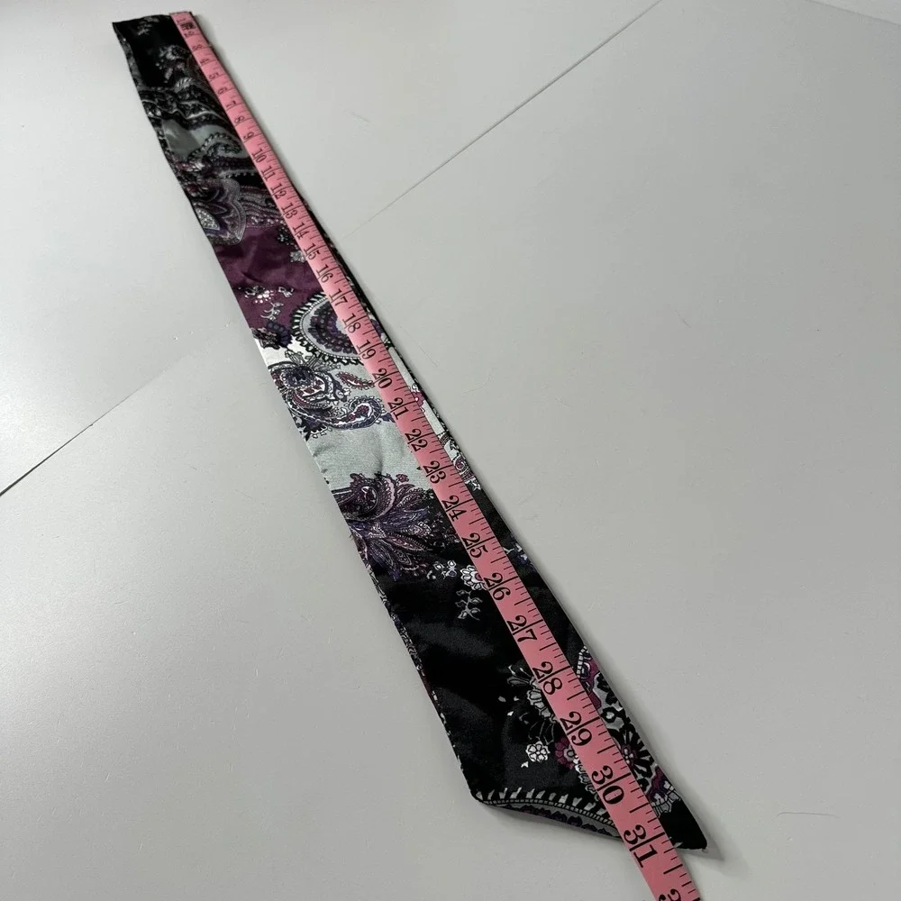 Womens‎ Skinny Scarf Paisley Floral Black Silver Purple Satin Necktie Purse Hair